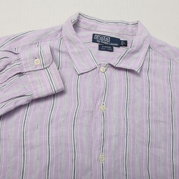 Polo Ralph Lauren Other - Polo Ralph Lauren Shirt Mens Large Purple Striped Bonnard 100% Linen Button Up